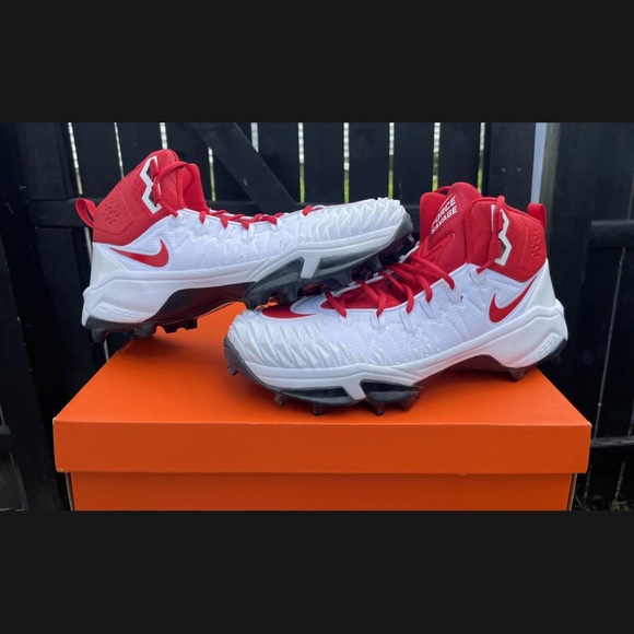 Men's Nike Force Savage Pro Shark Rubber Football Cleats White Red NEW